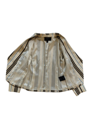 Beige Wool Thin Blazer With Blue And Black/Khaki Stripes