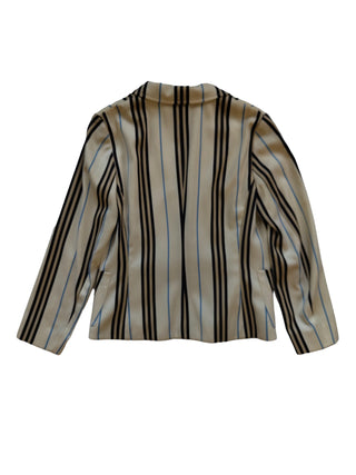 Beige Wool Thin Blazer With Blue And Black/Khaki Stripes