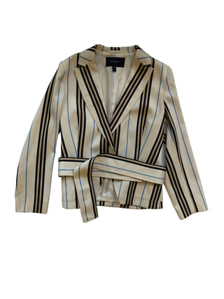 Beige Wool Thin Blazer With Blue And Black/Khaki Stripes