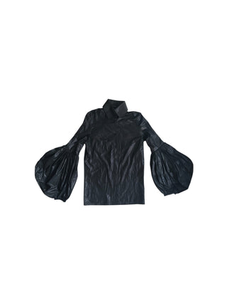 Black Shirt With Pleated Balloon Sleeves