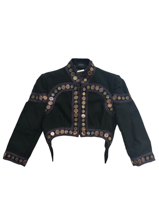 Black Cropped 3/4 Length Sleeves With Ethnic Decorations