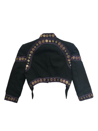 Black Cropped 3/4 Length Sleeves With Ethnic Decorations