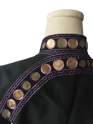 Black Cropped 3/4 Length Sleeves With Ethnic Decorations