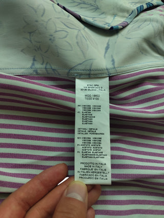 Burgundy 4-Buttoned Cardigan With Floral Print Front And Striped Sleeves