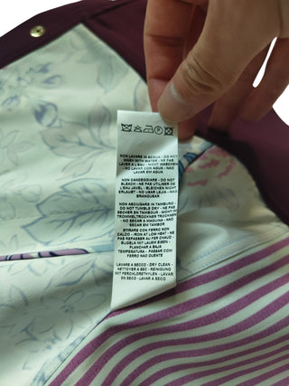 Burgundy 4-Buttoned Cardigan With Floral Print Front And Striped Sleeves