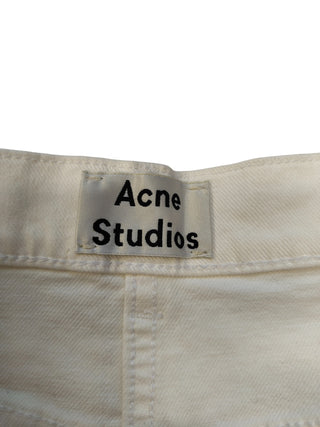 Gauche White Cotton Straight Leg Jeans With Black Stripes On The Side