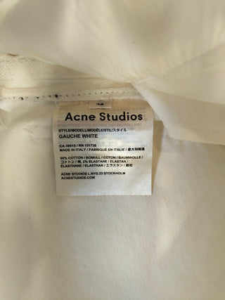 Gauche White Cotton Straight Leg Jeans With Black Stripes On The Side