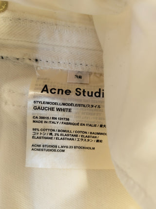 Gauche White Cotton Straight Leg Jeans With Black Stripes On The Side