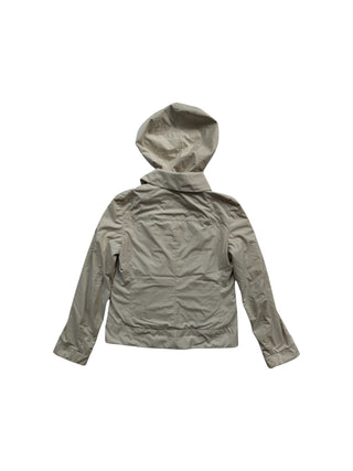 Beige Storm System Lightweight Doublet Breasted Jacket With Detachable Hood