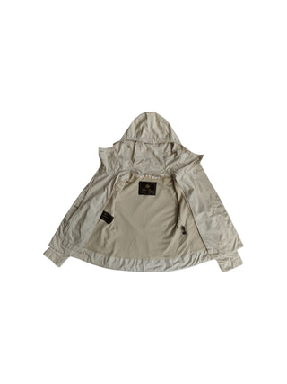 Beige Storm System Lightweight Doublet Breasted Jacket With Detachable Hood