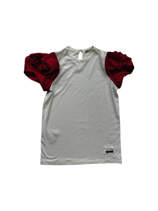 White T-Shirt With Red Puffed Sleeves
