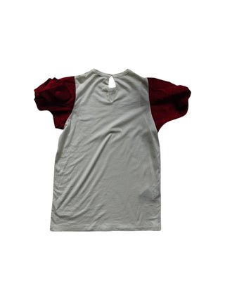 White T-Shirt With Red Puffed Sleeves
