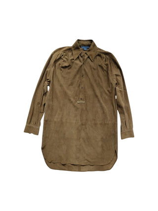 Brown Suede Long Sleeve Shirt Dress