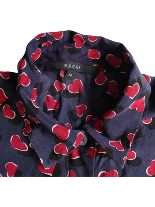 Blue 3/4 Sleeve Shirt With Heart Patterns