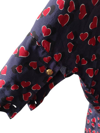 Blue 3/4 Sleeve Shirt With Heart Patterns