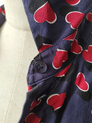 Blue 3/4 Sleeve Shirt With Heart Patterns