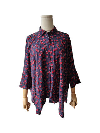 Blue 3/4 Sleeve Shirt With Heart Patterns