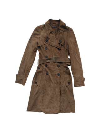 Brown Lamb Suede Trench Coat With Buttons And Belt Details