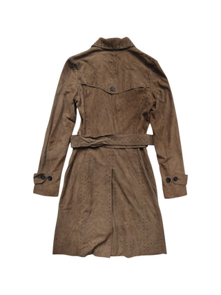 Brown Lamb Suede Trench Coat With Buttons And Belt Details