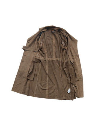 Brown Lamb Suede Trench Coat With Buttons And Belt Details