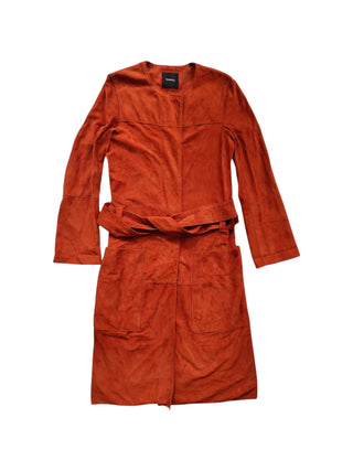 Rusty Orange Lamb Suede Trench Coat With Belt