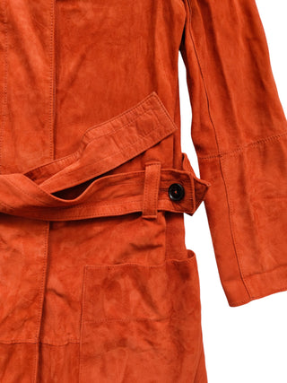 Rusty Orange Lamb Suede Trench Coat With Belt