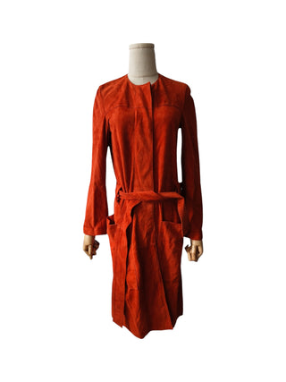 Rusty Orange Lamb Suede Trench Coat With Belt