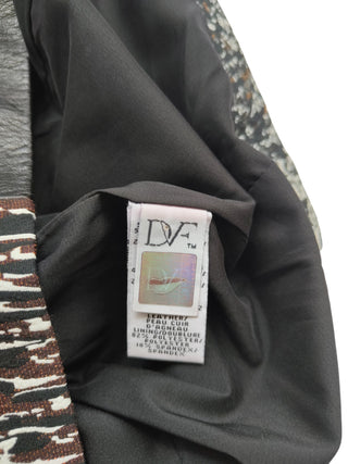 Brown And Grey Tone Patterned Tube Dress With Leather Patching