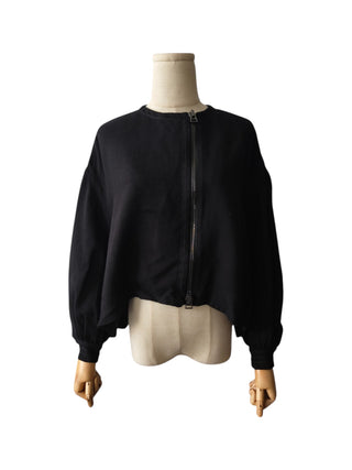 Black Mid Length Jacket With Double Ends Zipper