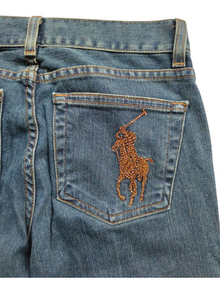 Blue Jeans With Studded Logo Detail At The Back
