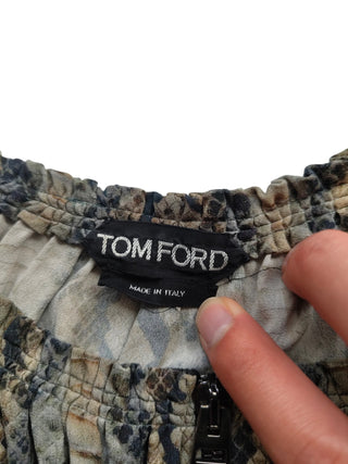 Snake Skin Pattern Blouse With Zipper Font Opening