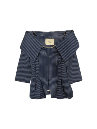 Blue And White Off Shoulder Waisted Top