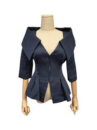 Blue And White Off Shoulder Waisted Top