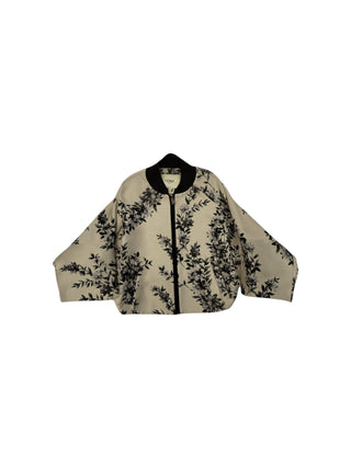 Beige And Black Floral Print Zip Up Jacket