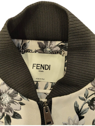 Beige And Black Floral Print Zip Up Jacket