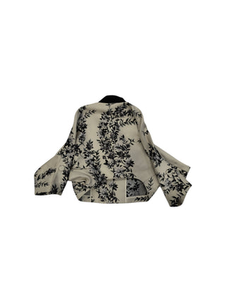 Beige And Black Floral Print Zip Up Jacket