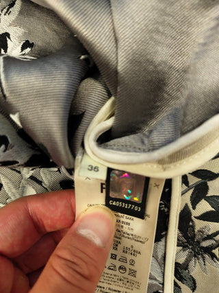 Beige And Black Floral Print Zip Up Jacket