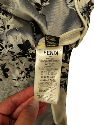 Beige And Black Floral Print Zip Up Jacket