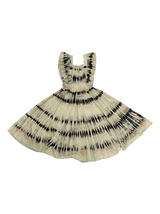 Denim Tie-Dyed Print Midi Dress With Ruffles Detail