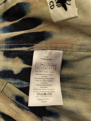 Denim Tie-Dyed Print Midi Dress With Ruffles Detail