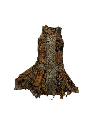 Autumn Floral Overall Printed Silk Dress With Gold Lace Detail
