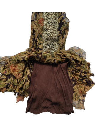 Autumn Floral Overall Printed Silk Dress With Gold Lace Detail