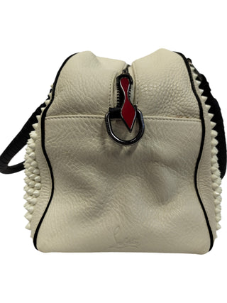 Cream White Panettone Spiked Bowler Bag With Black Handle