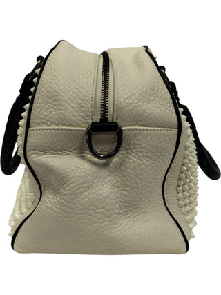 Cream White Panettone Spiked Bowler Bag With Black Handle