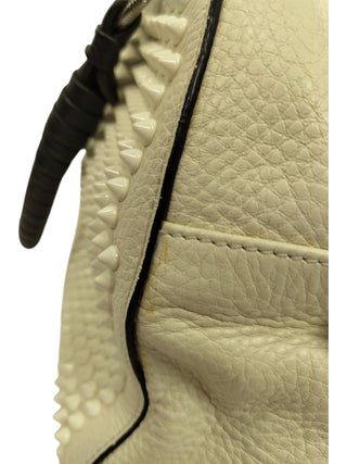 Cream White Panettone Spiked Bowler Bag With Black Handle