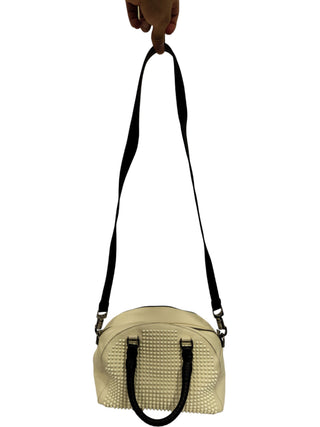 Cream White Panettone Spiked Bowler Bag With Black Handle