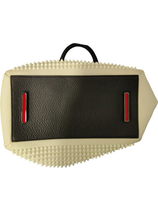 Cream White Panettone Spiked Bowler Bag With Black Handle