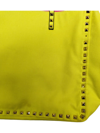 Neon Yellow And Pink Rockstud Reversible Shoulder Canvas Tote Bag