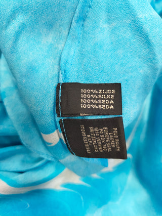 Sea Waves Print Silk Sleeves One-Shoulder Short Dress