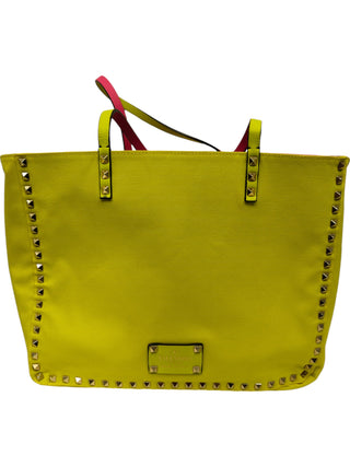 Neon Yellow And Pink Rockstud Reversible Shoulder Canvas Tote Bag